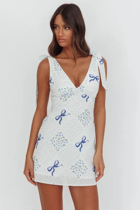 Mykonos Morning Tied Shoulder Mini Dress Bows Blue sold by Selfie Leslie