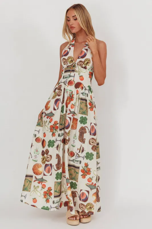 Clarette Basque Waist Open Back Maxi Dress Exotic Beige sold by Selfie Leslie