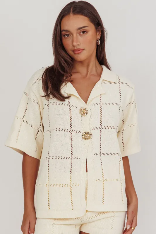 Sailor Knit Gold Button Top Cream sold by Selfie Leslie