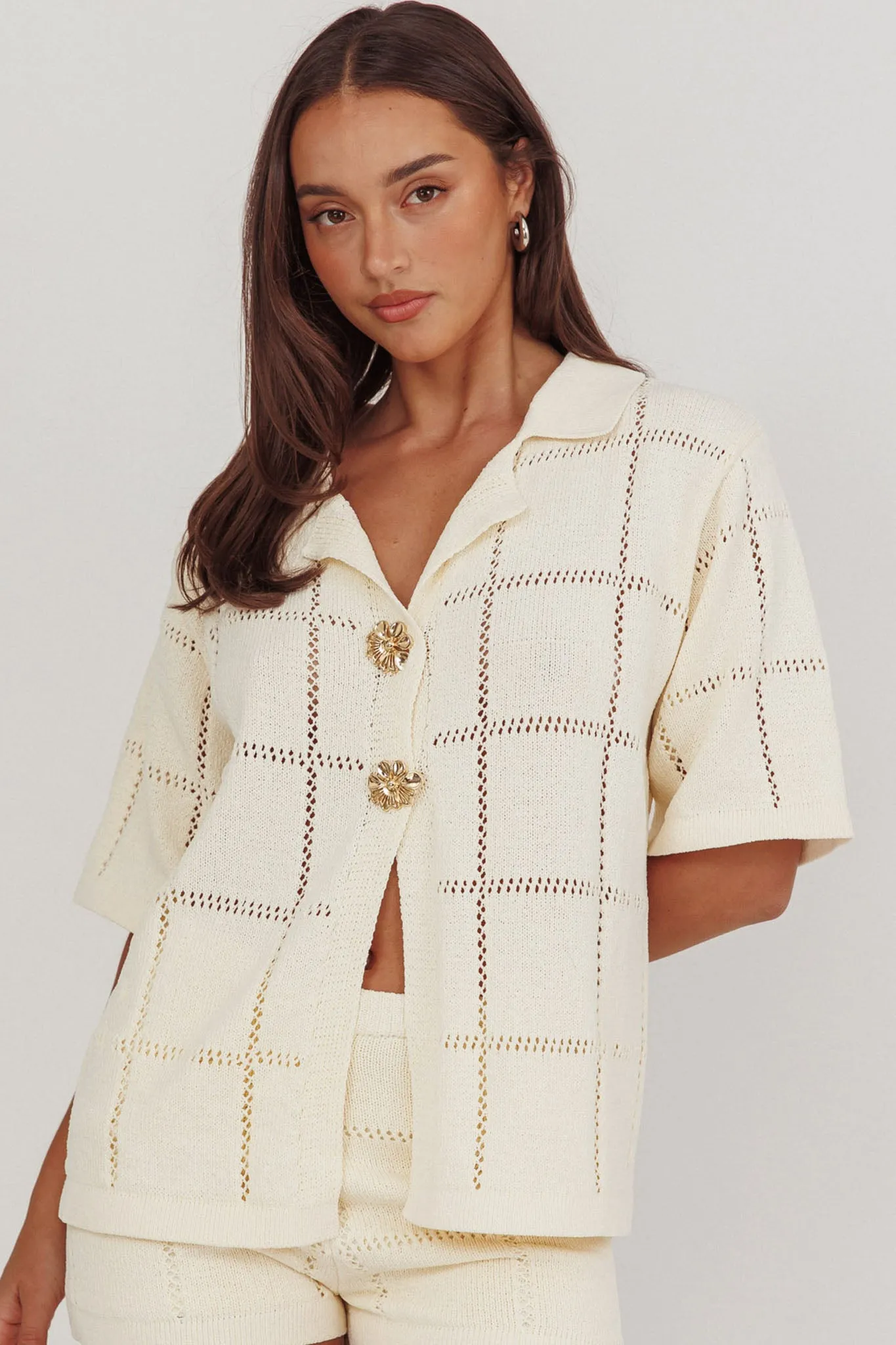 Sailor Knit Gold Button Top Cream sold by Selfie Leslie product image thumbnail 5