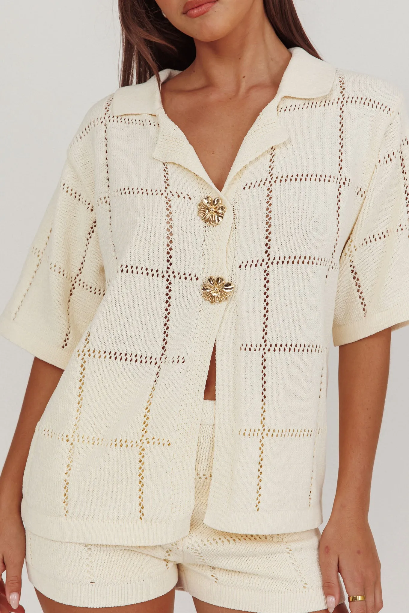 Sailor Knit Gold Button Top Cream sold by Selfie Leslie product image thumbnail 3