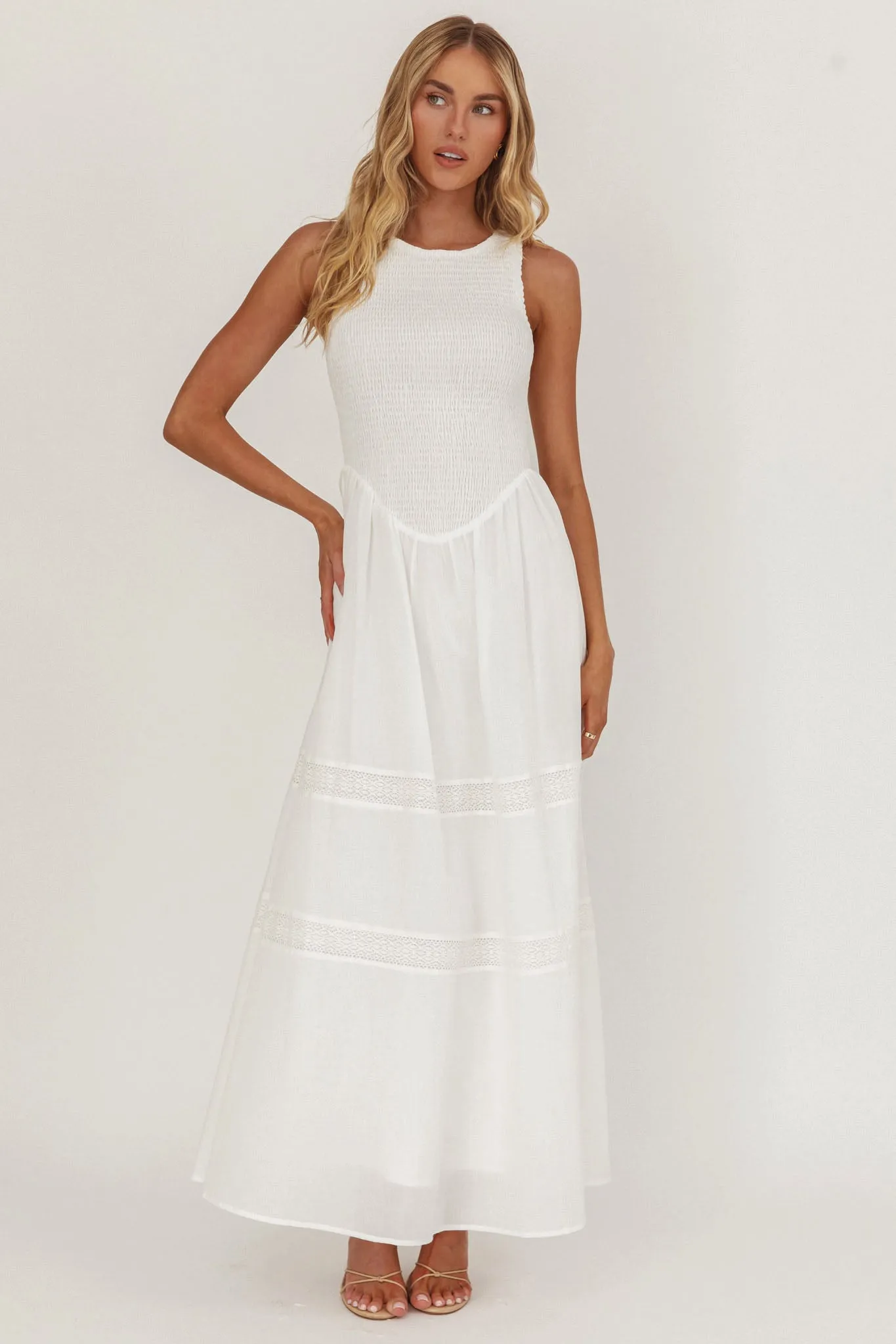 Smith Shirred Bodice Midi Dress White sold by Selfie Leslie