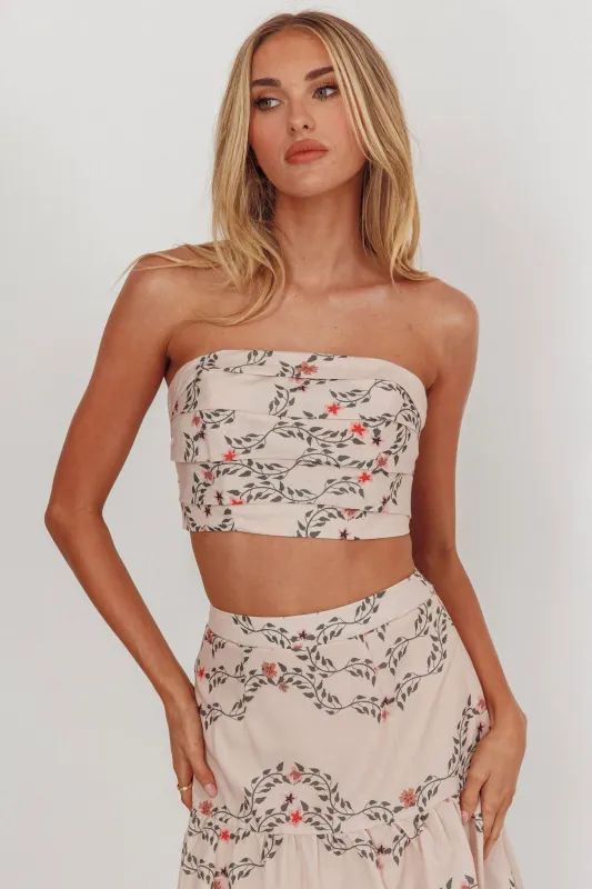 Ezmeralda Strapless Peat Crop Top Floral Beige sold by Selfie Leslie