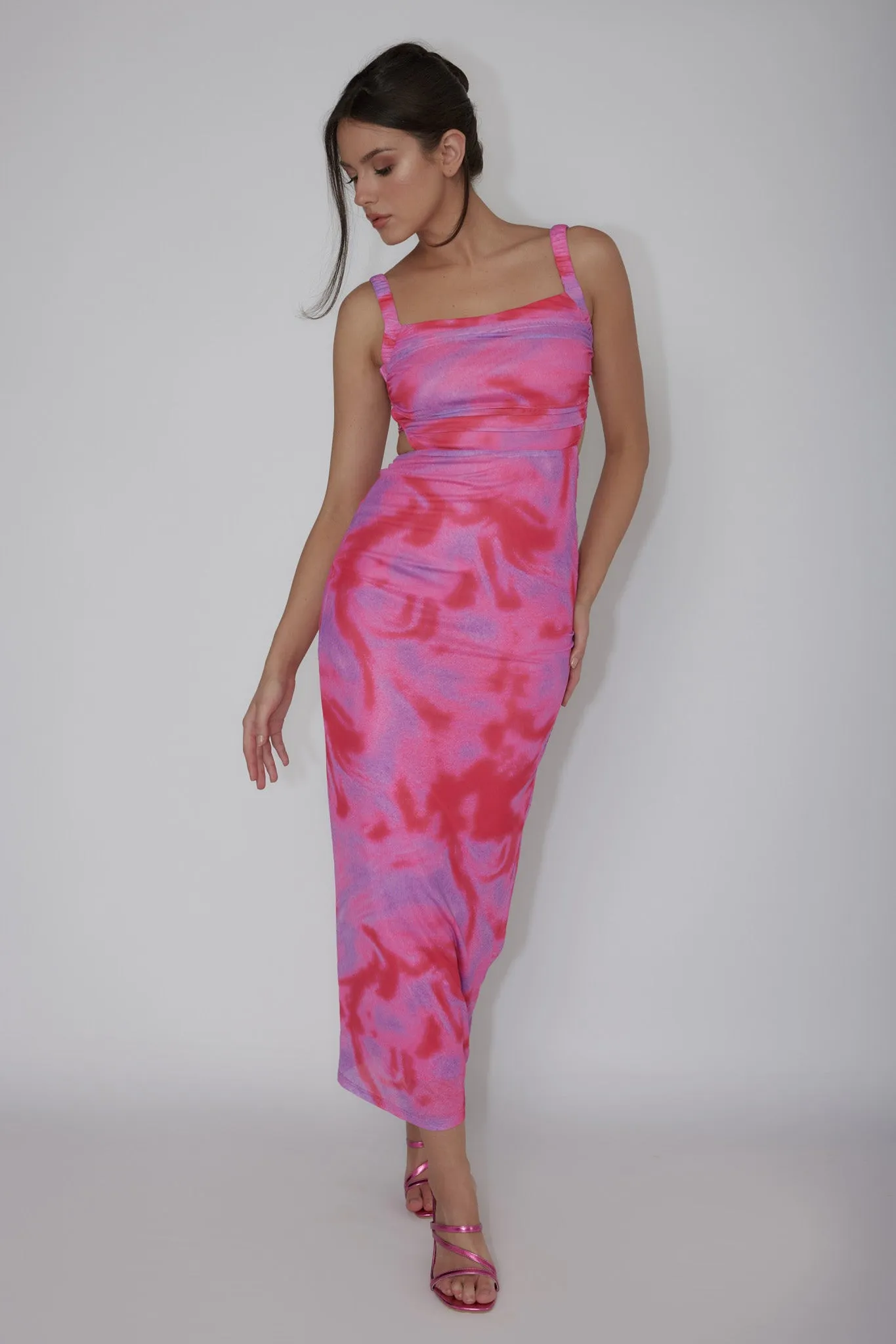 Dream Crush Lace-Up Back Side Split Maxi Dress Swirl Pink sold by Selfie Leslie product image thumbnail 3