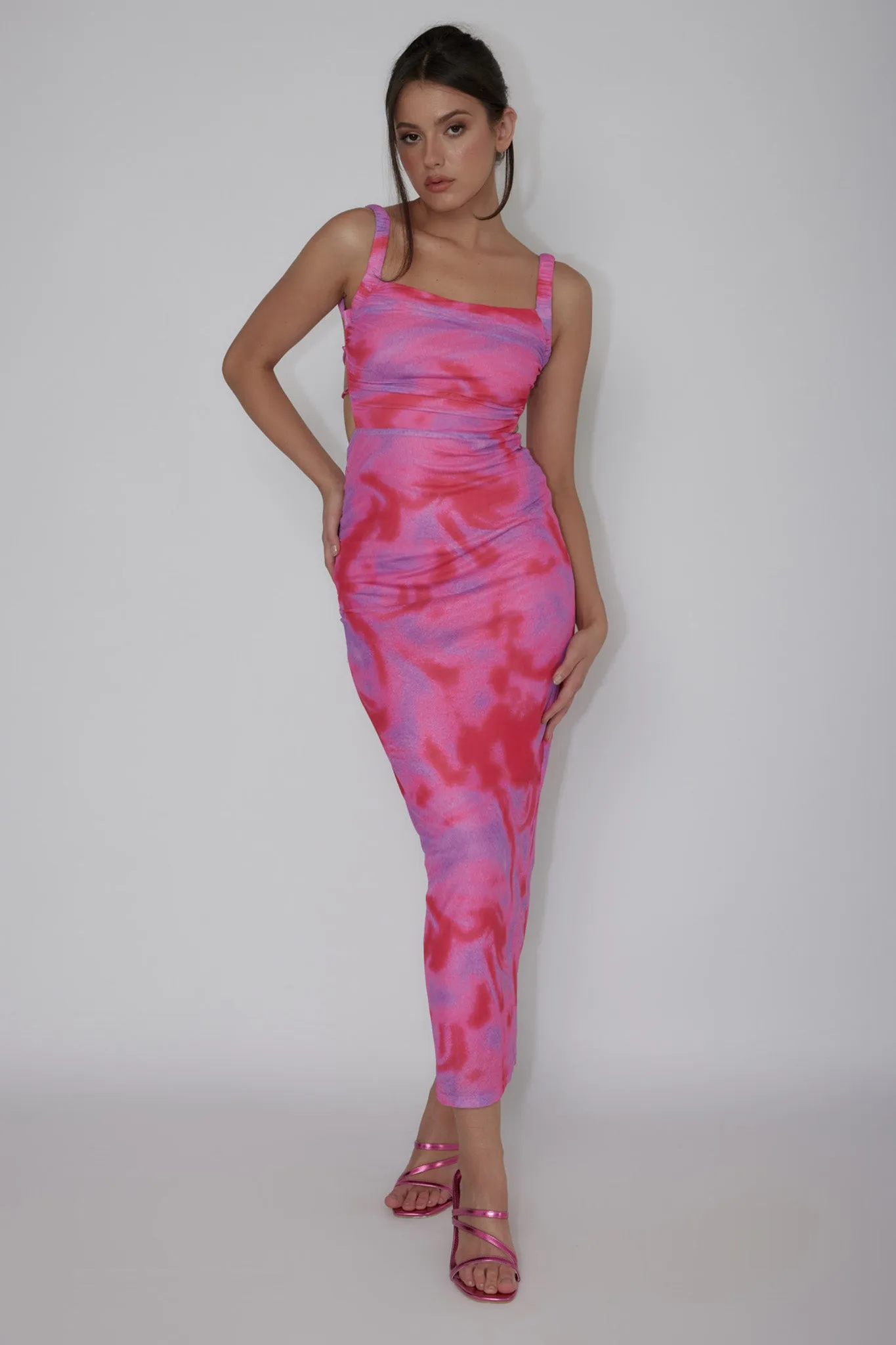 Dream Crush Lace-Up Back Side Split Maxi Dress Swirl Pink sold by Selfie Leslie product image thumbnail 5