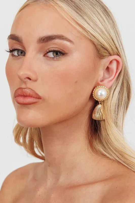 Valentina Tassel Pearl Earrings Gold/Pearl sold by Selfie Leslie