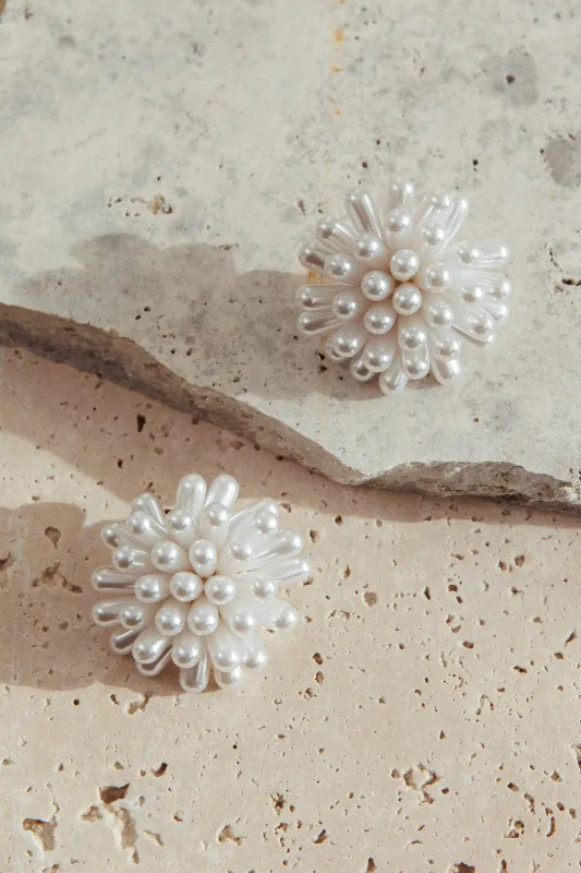 Mira Firework Cluster Earrings Pearl sold by Selfie Leslie