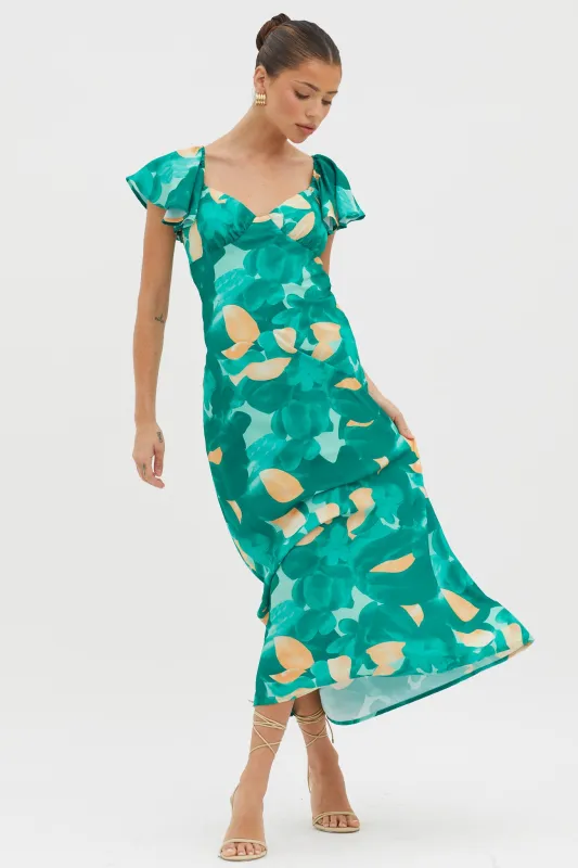 Park Avenue Flutter Sleeve Midi Dress Abstract Green sold by Selfie Leslie