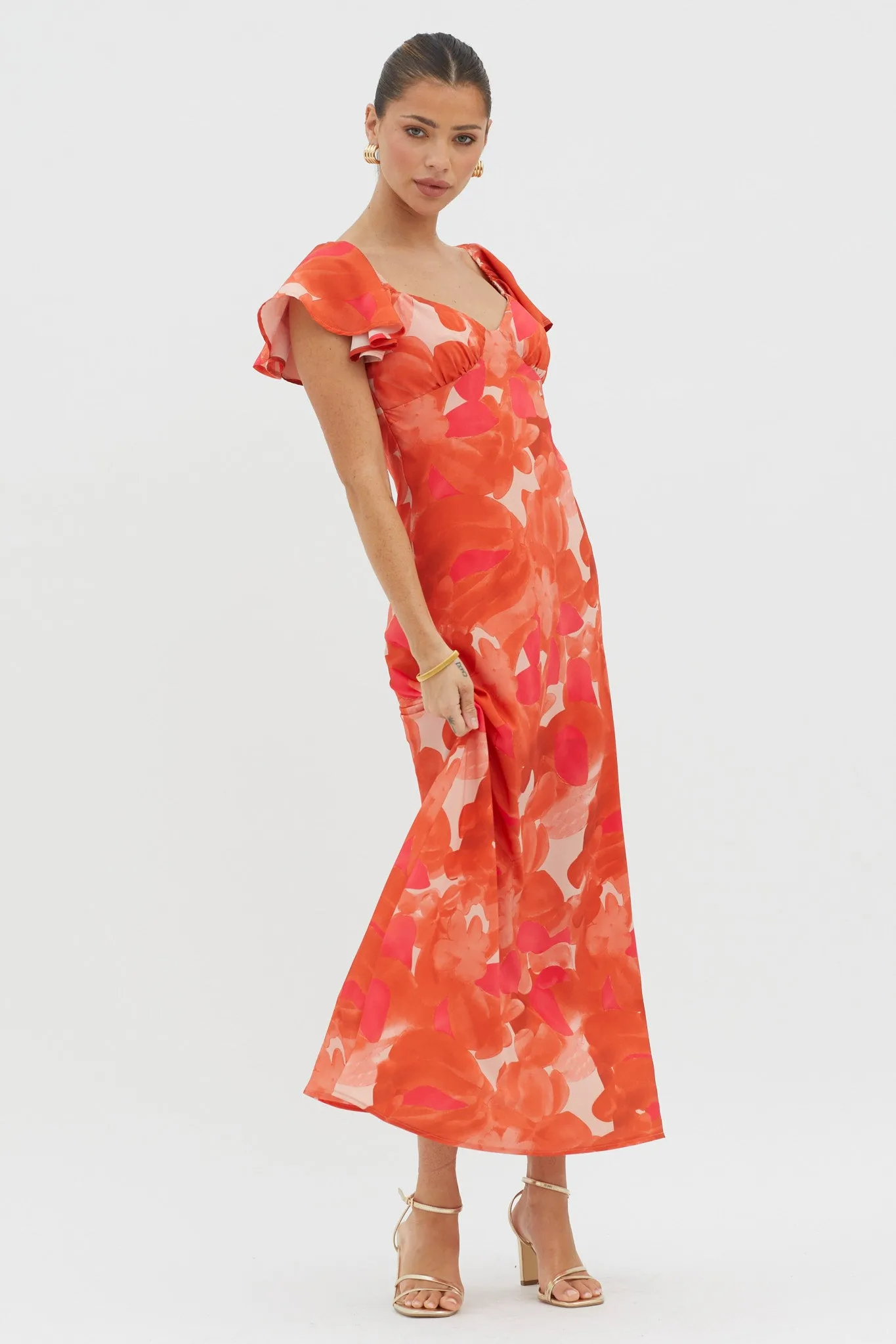 Park Avenue Flutter Sleeve Midi Dress Abstract Orange sold by Selfie Leslie product image thumbnail 5