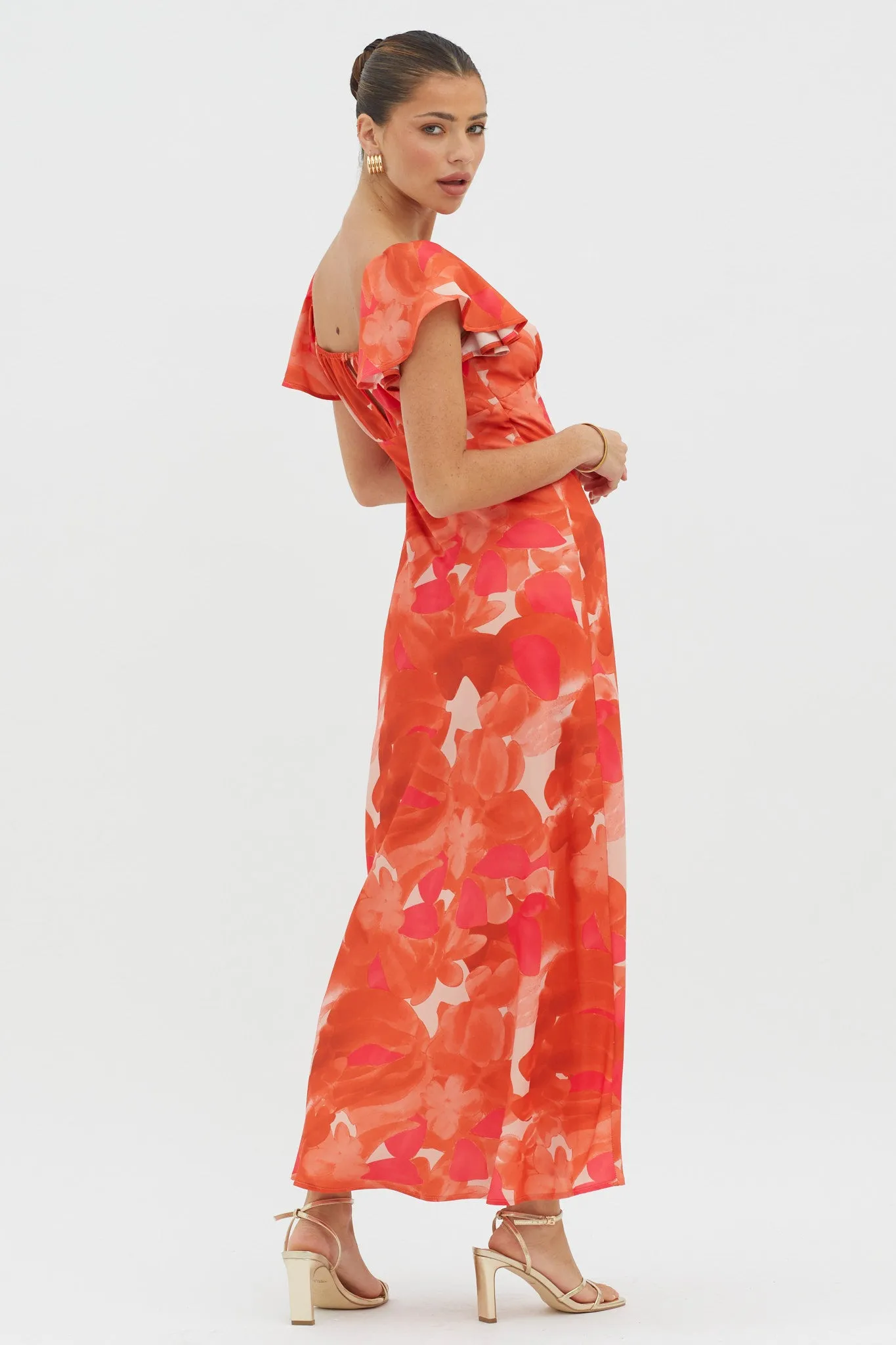 Park Avenue Flutter Sleeve Midi Dress Abstract Orange sold by Selfie Leslie product image thumbnail 2