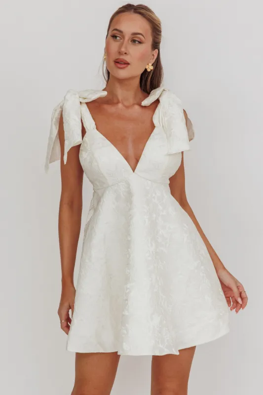 Chantilly Tied Shoulder Jacquard Mini Dress White sold by Selfie Leslie