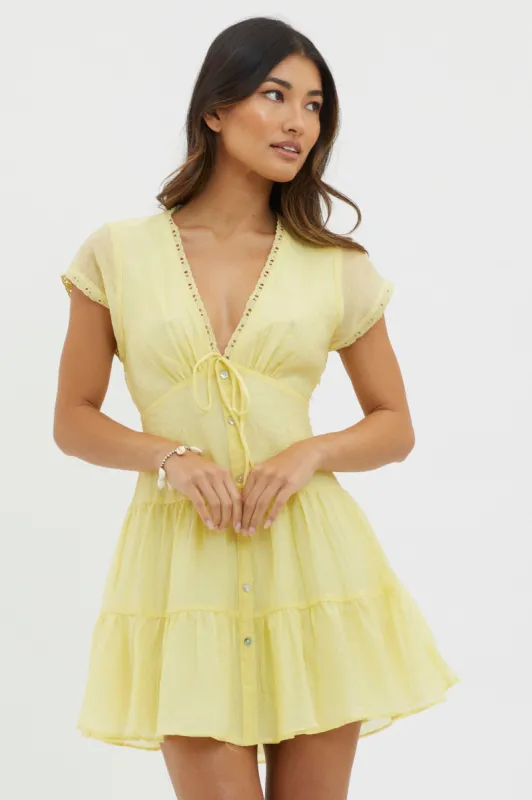 Azura Scalloped Lace Mini Dress Lemon sold by Selfie Leslie