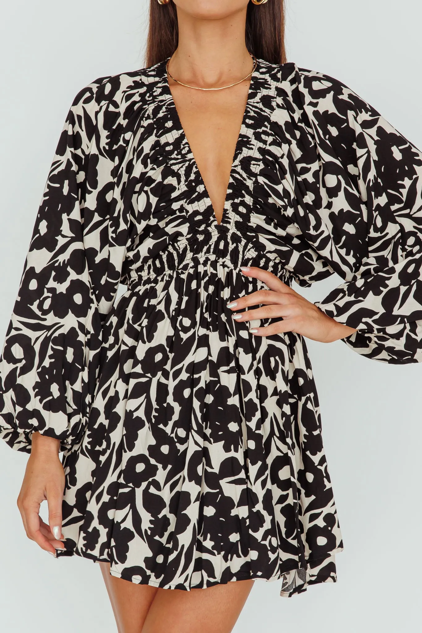 Going Your Way Long Sleeve Mini Dress Floral Black sold by Selfie Leslie product image thumbnail 4