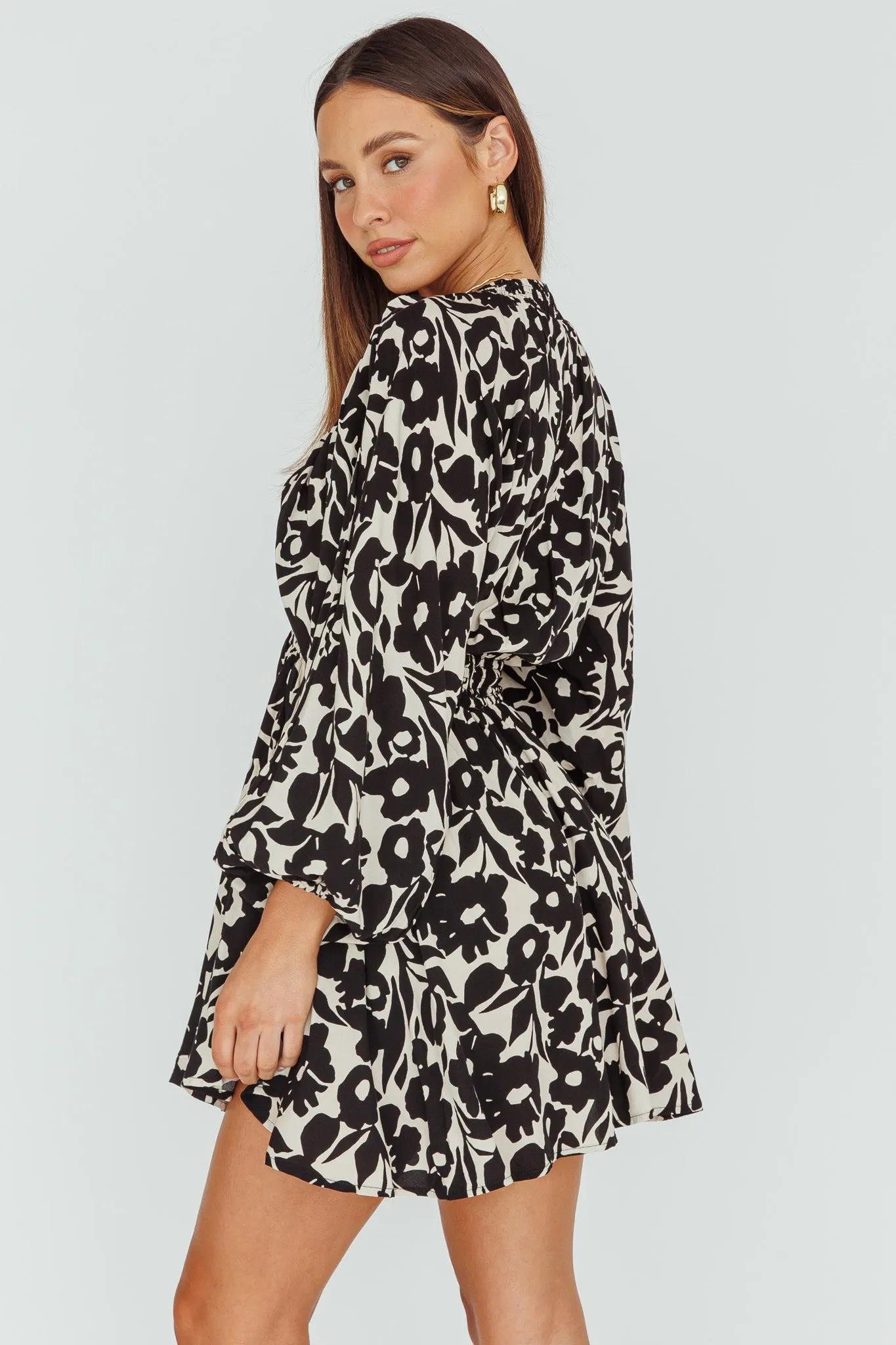 Going Your Way Long Sleeve Mini Dress Floral Black sold by Selfie Leslie product image thumbnail 2