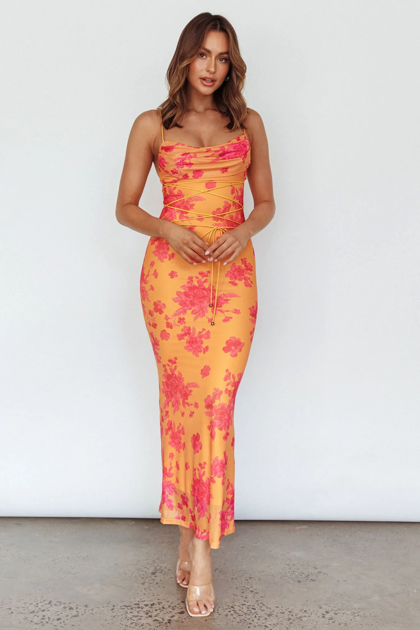 Teava Laced Waist Maxi Dress Floral Orange sold by Selfie Leslie product image thumbnail 3