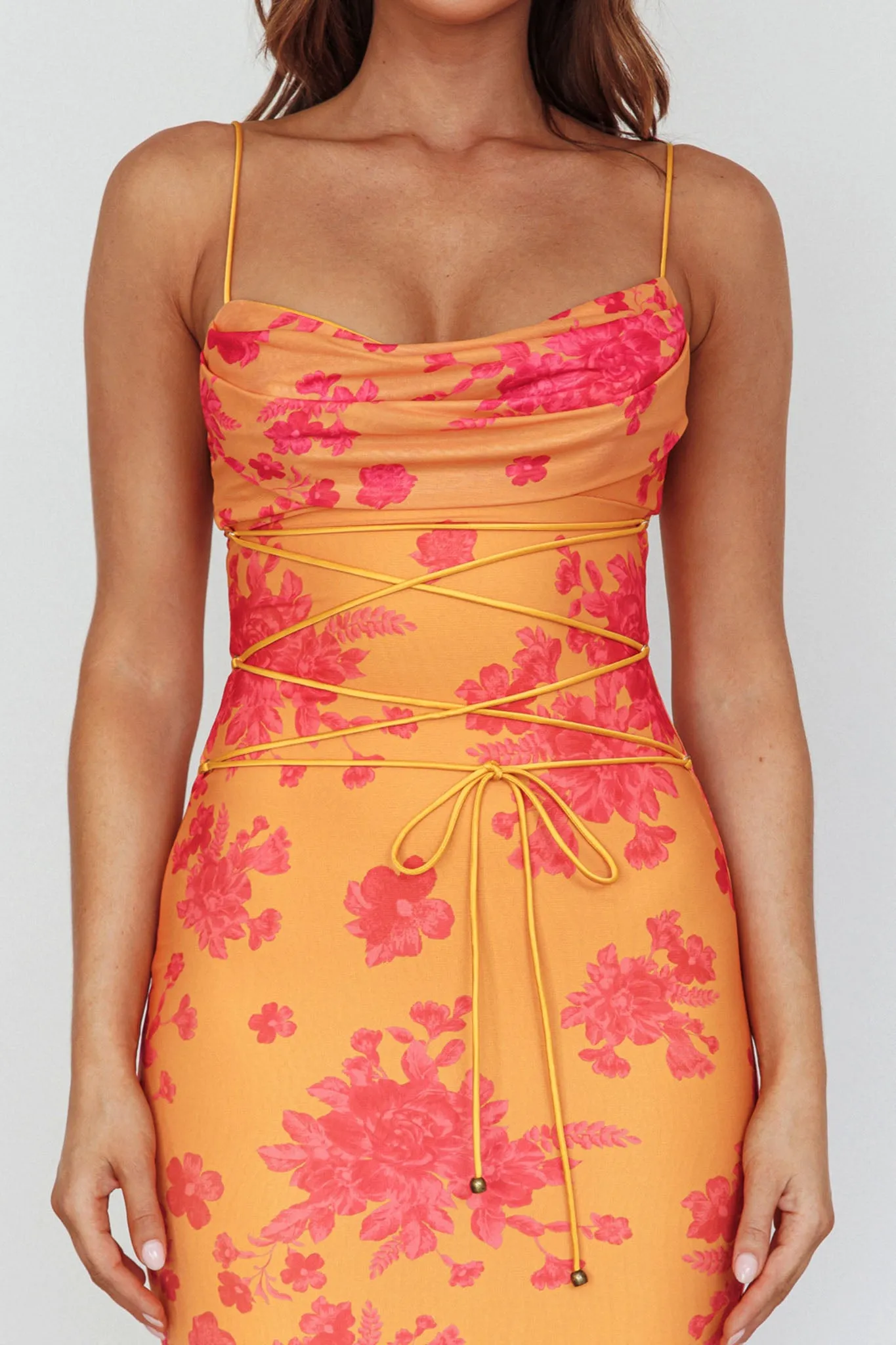 Teava Laced Waist Maxi Dress Floral Orange sold by Selfie Leslie product image thumbnail 4