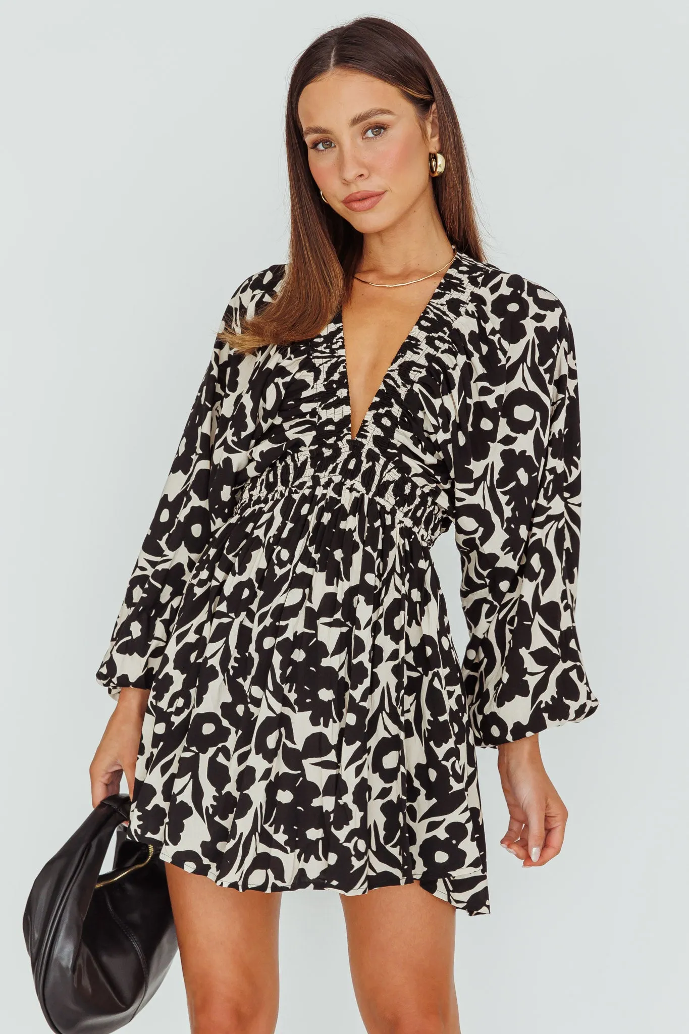 Going Your Way Long Sleeve Mini Dress Floral Black sold by Selfie Leslie
