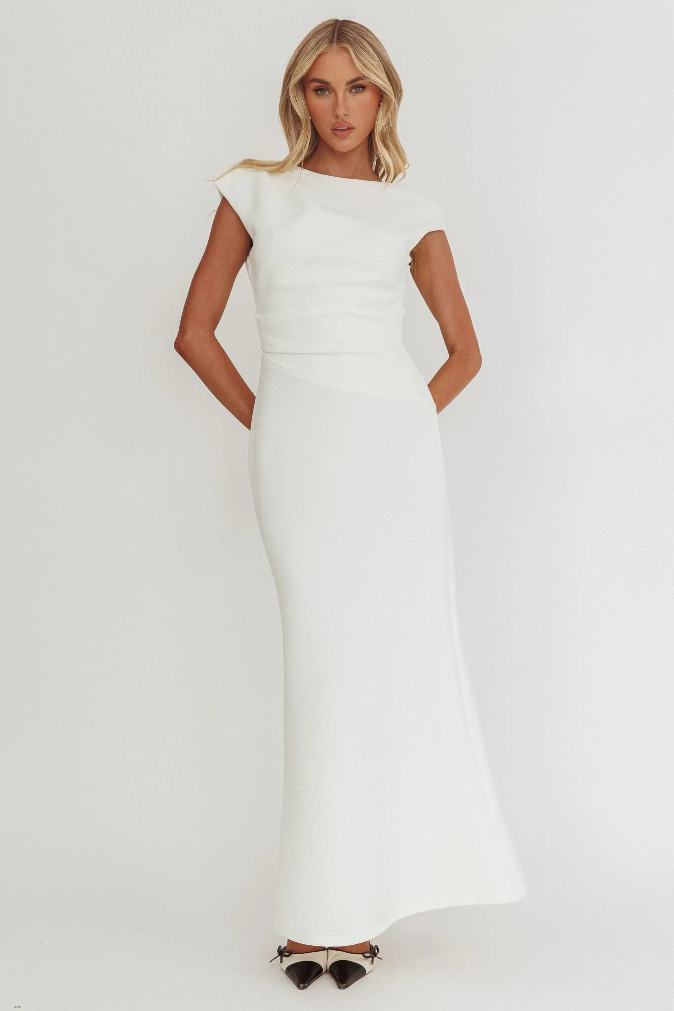 Zarae Cap Sleeve Surplice Back Maxi Dress White sold by Selfie Leslie