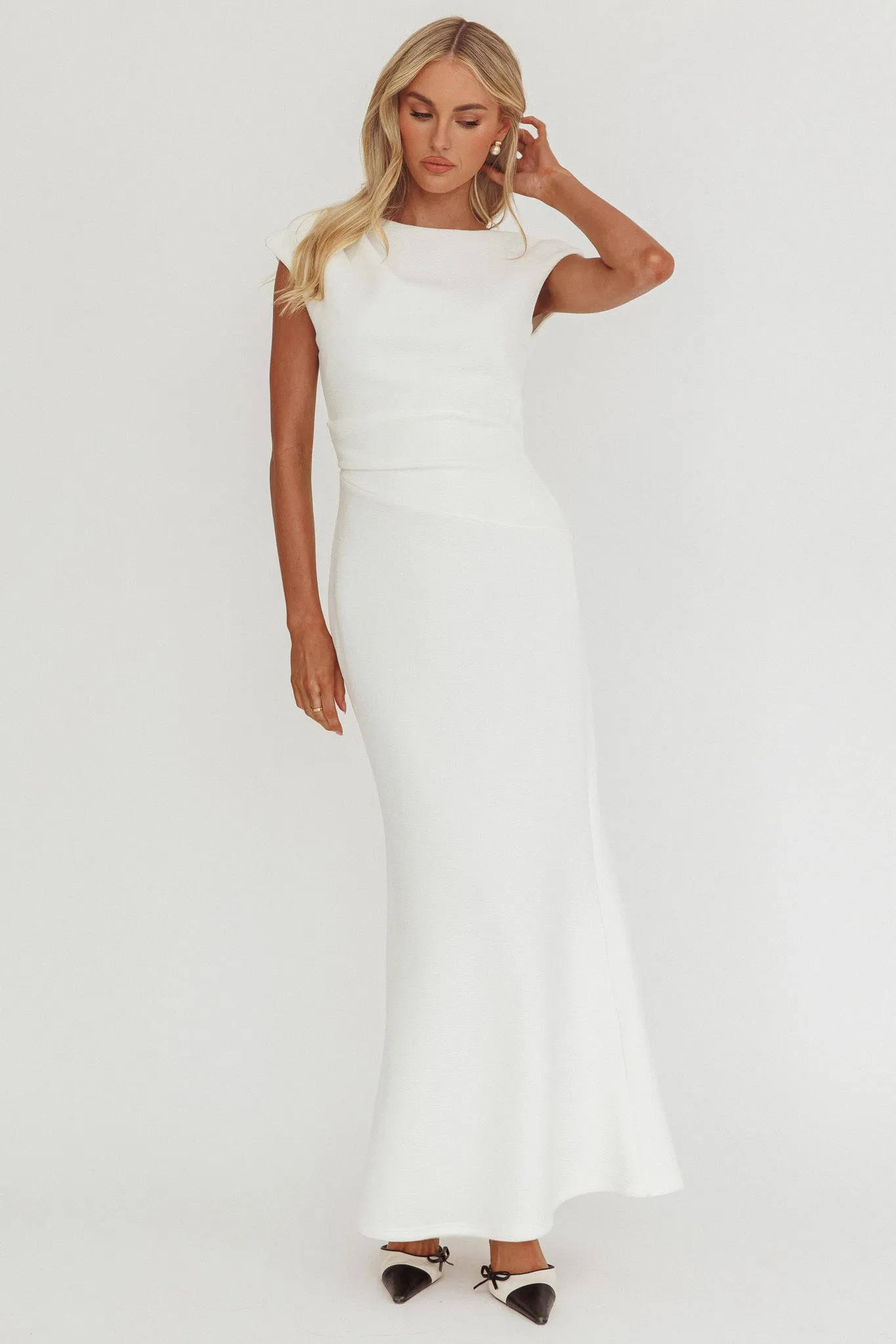 Zarae Cap Sleeve Surplice Back Maxi Dress White sold by Selfie Leslie product image thumbnail 2