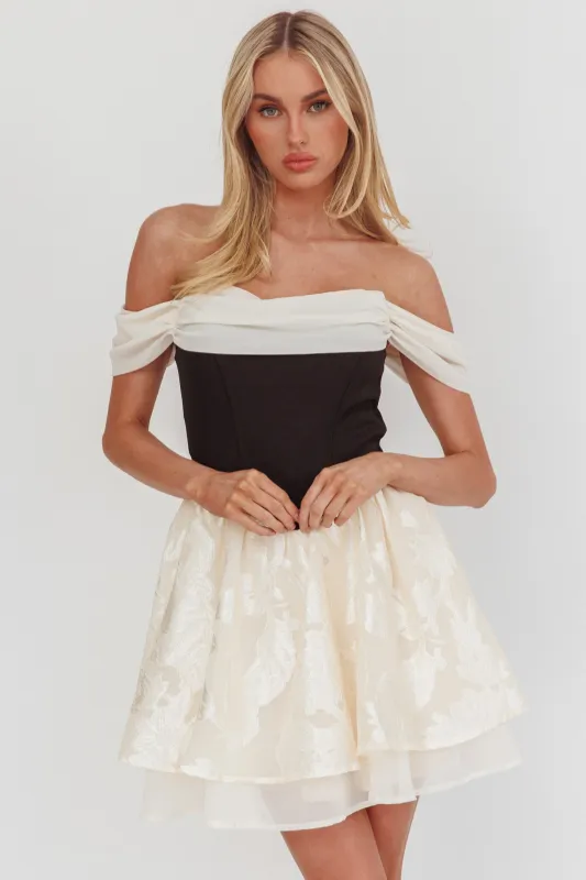 Lusting Off Shoulder Mini Dress Black/Cream sold by Selfie Leslie