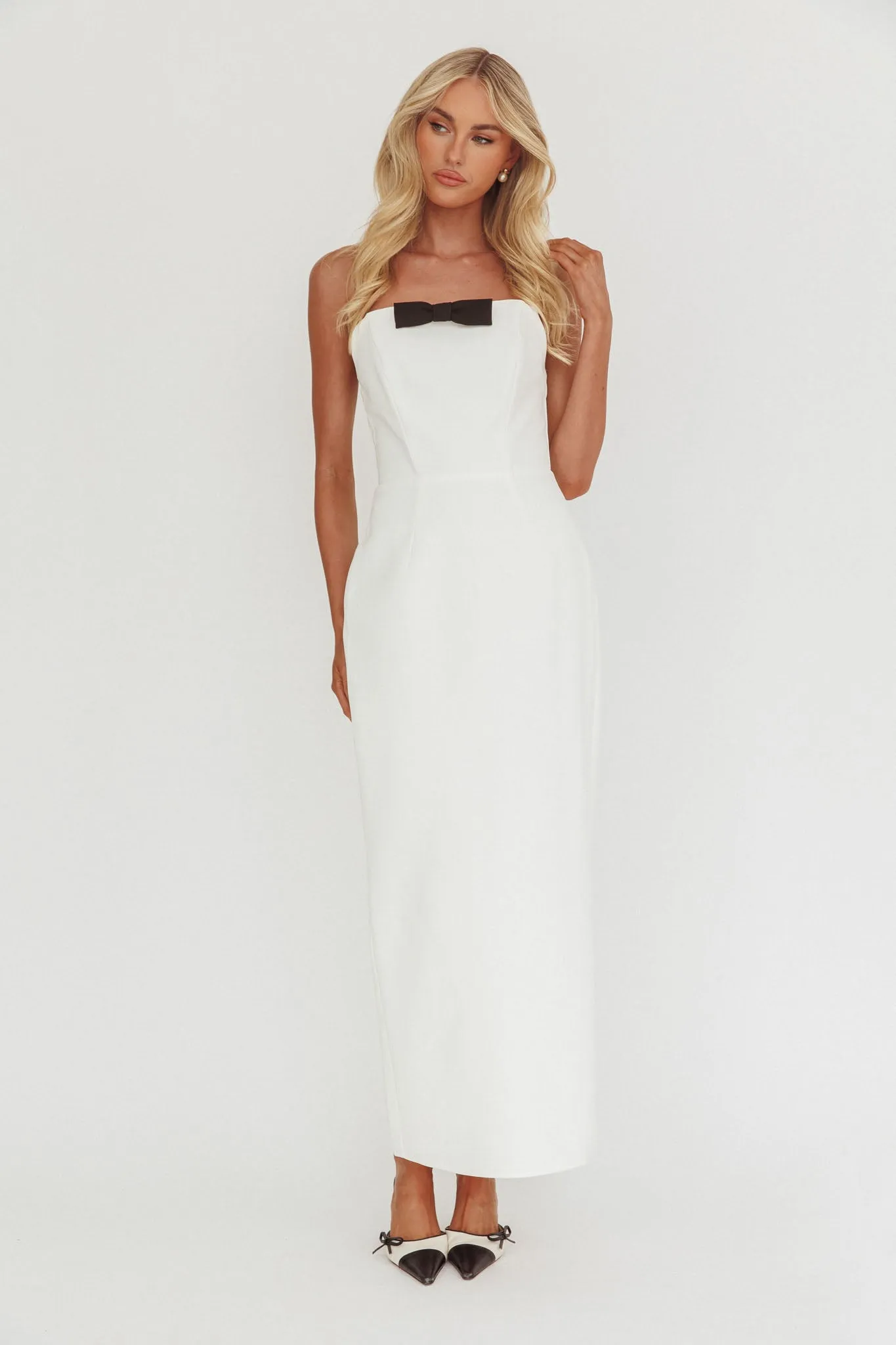 Cocktail Party Strapless Bow Bust Maxi Dress White sold by Selfie Leslie product image thumbnail 4