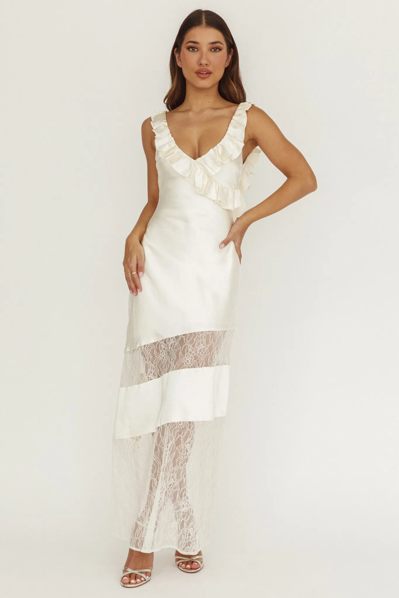 Alba Frill & Lace Trim Maxi Dress Oyster sold by Selfie Leslie product image thumbnail 5