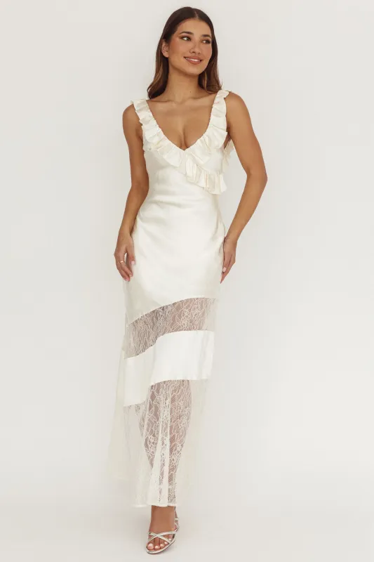 Alba Frill & Lace Trim Maxi Dress Oyster sold by Selfie Leslie