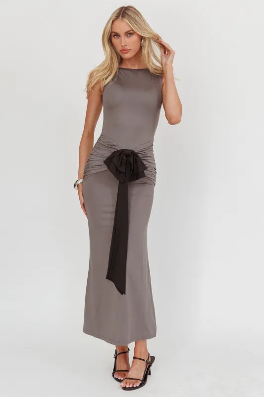 Weekend Vibes Bow Feature Maxi Dress Charcoal sold by Selfie Leslie