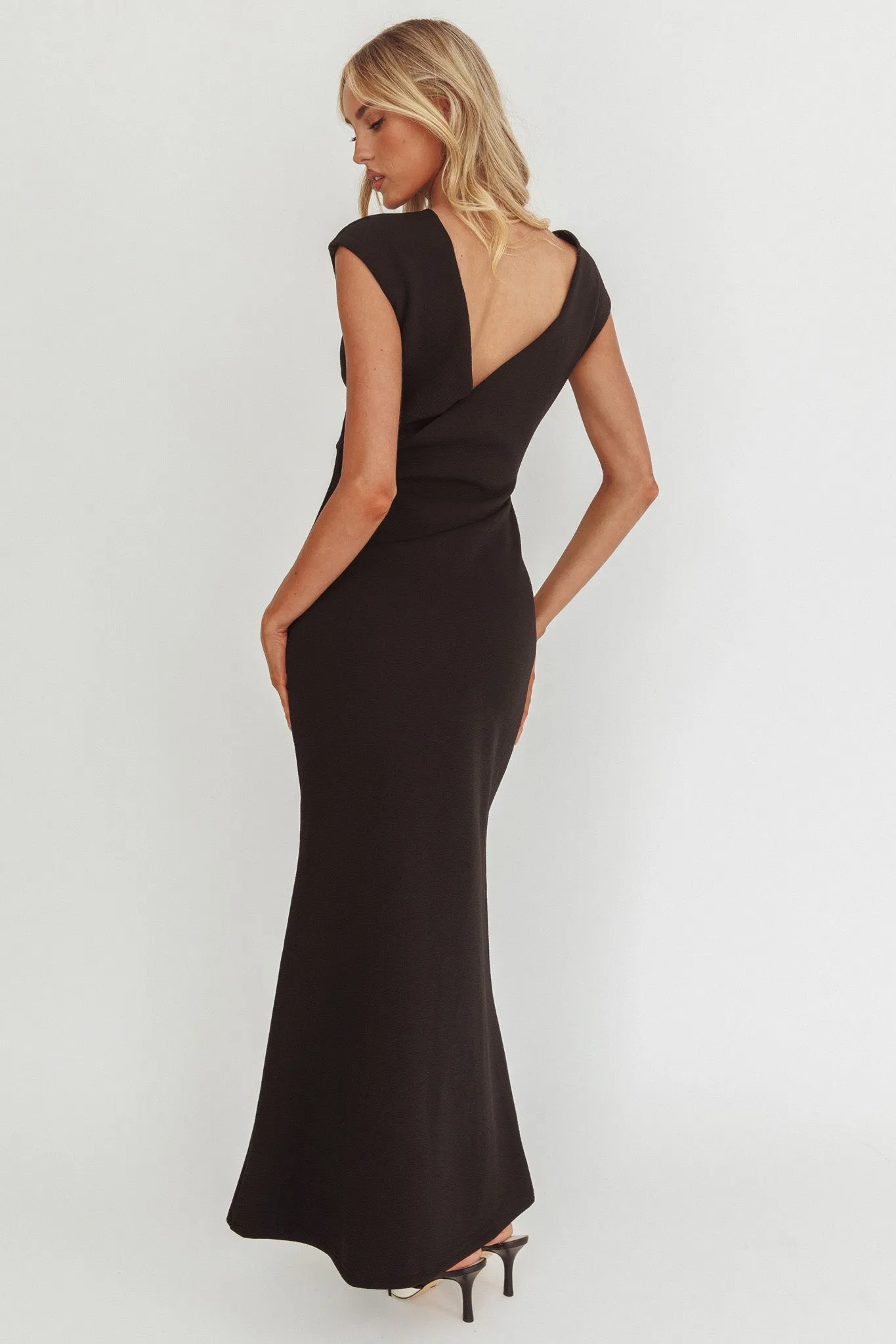 Zarae Cap Sleeve Surplice Back Maxi Dress Black sold by Selfie Leslie product image thumbnail 2