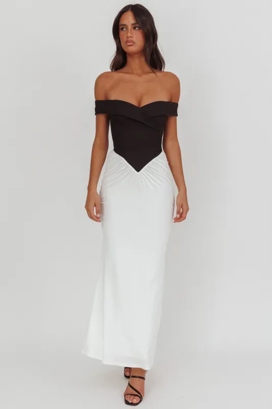Yasmine Contrasting Bodice Maxi Dress Black/White sold by Selfie Leslie