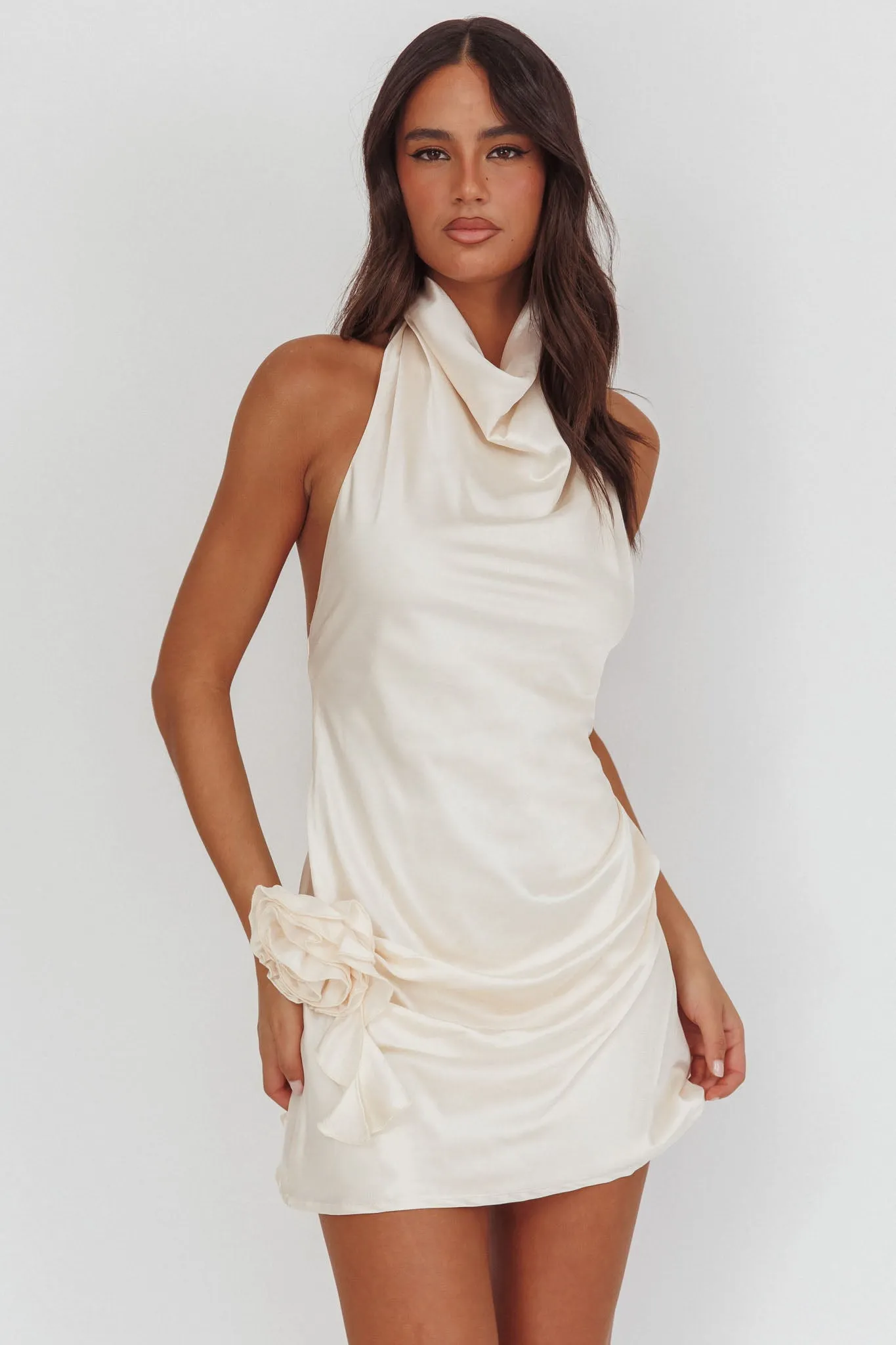 Elarah High Cowl Halterneck Mini Dress Pearl sold by Selfie Leslie product image thumbnail 5