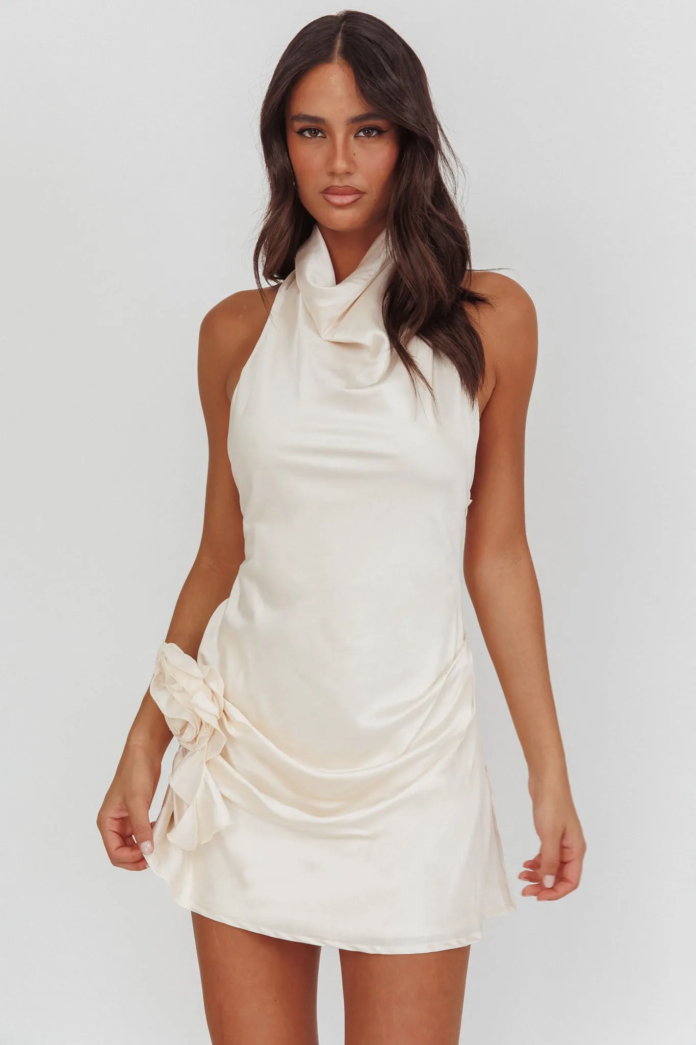 Elarah High Cowl Halterneck Mini Dress Pearl sold by Selfie Leslie