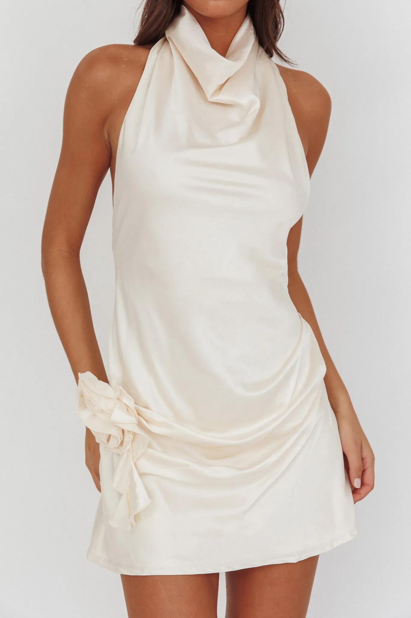 Elarah High Cowl Halterneck Mini Dress Pearl sold by Selfie Leslie product image thumbnail 3