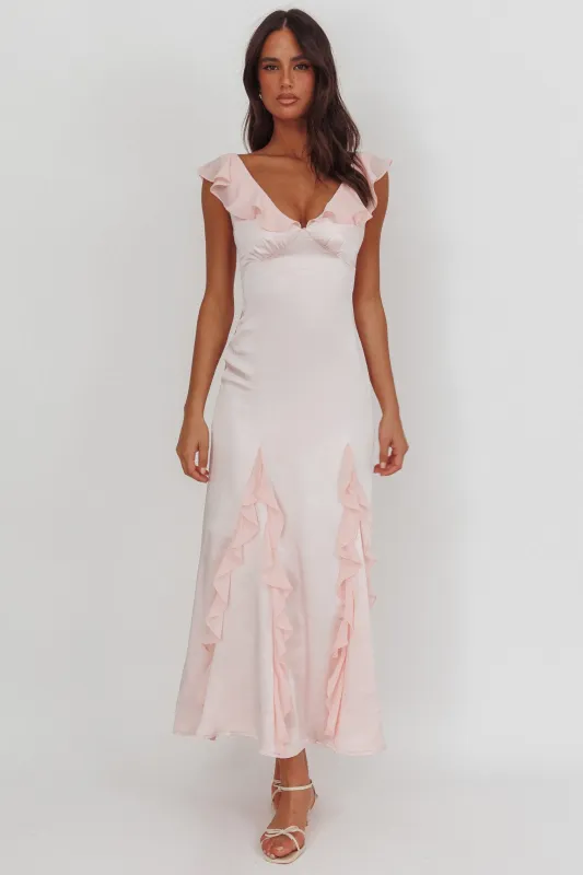 Zerai Ruffle Trimmed Maxi Dress Pink sold by Selfie Leslie