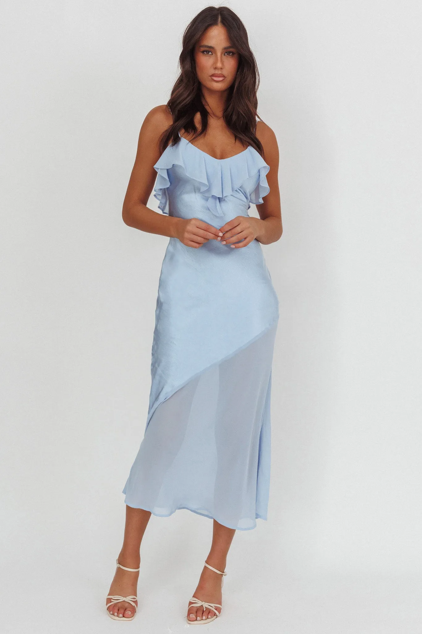 Talula Sheer Hem Ruffle Midi Dress Blue sold by Selfie Leslie product image thumbnail 4