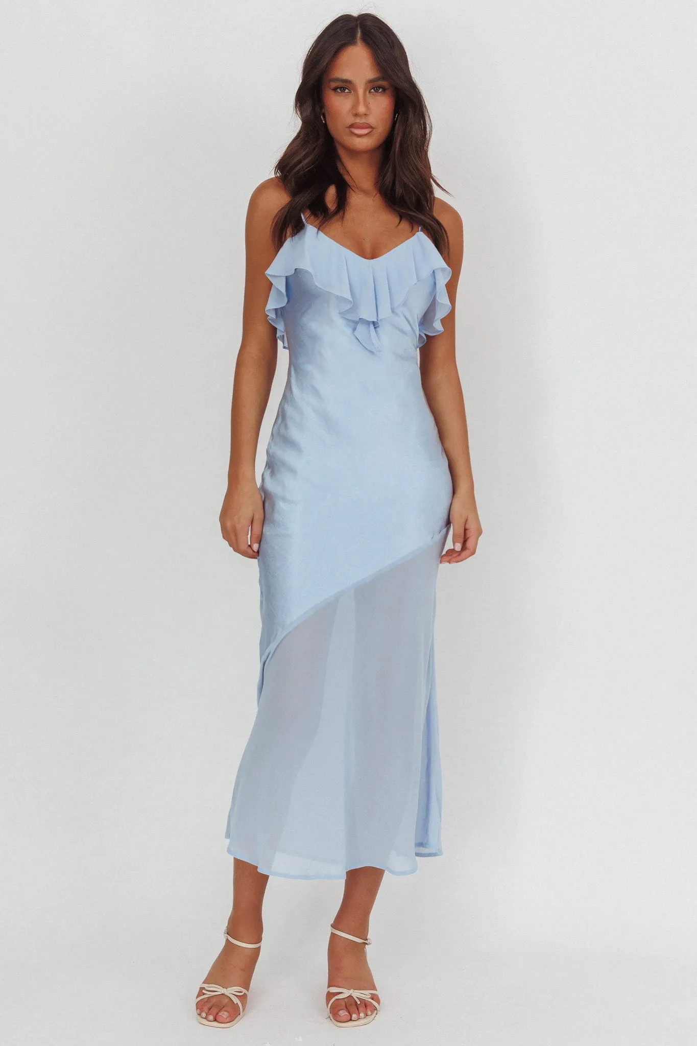 Talula Sheer Hem Ruffle Midi Dress Blue sold by Selfie Leslie