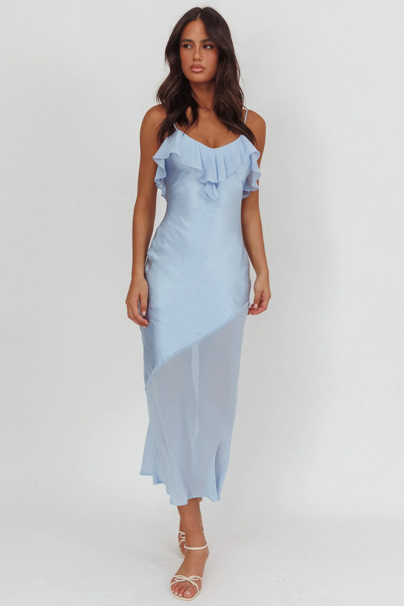 Talula Sheer Hem Ruffle Midi Dress Blue sold by Selfie Leslie product image thumbnail 5