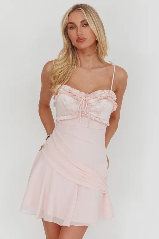 Dainty Frill Trim Mini Dress Pink sold by Selfie Leslie