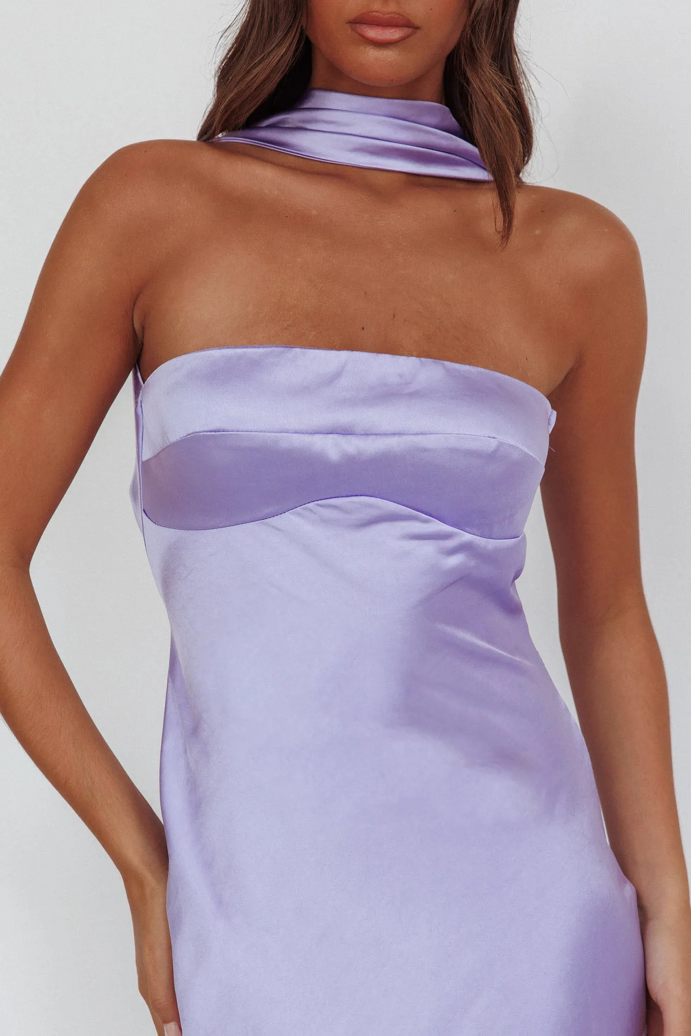 Damsel Reverse Halter Maxi Dress Satin Lilac sold by Selfie Leslie product image thumbnail 3