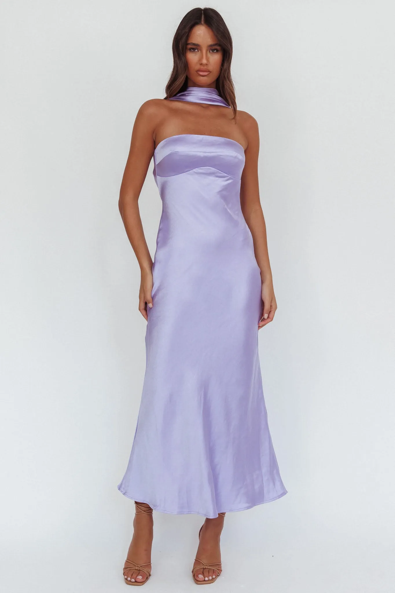 Damsel Reverse Halter Maxi Dress Satin Lilac sold by Selfie Leslie product image thumbnail 5