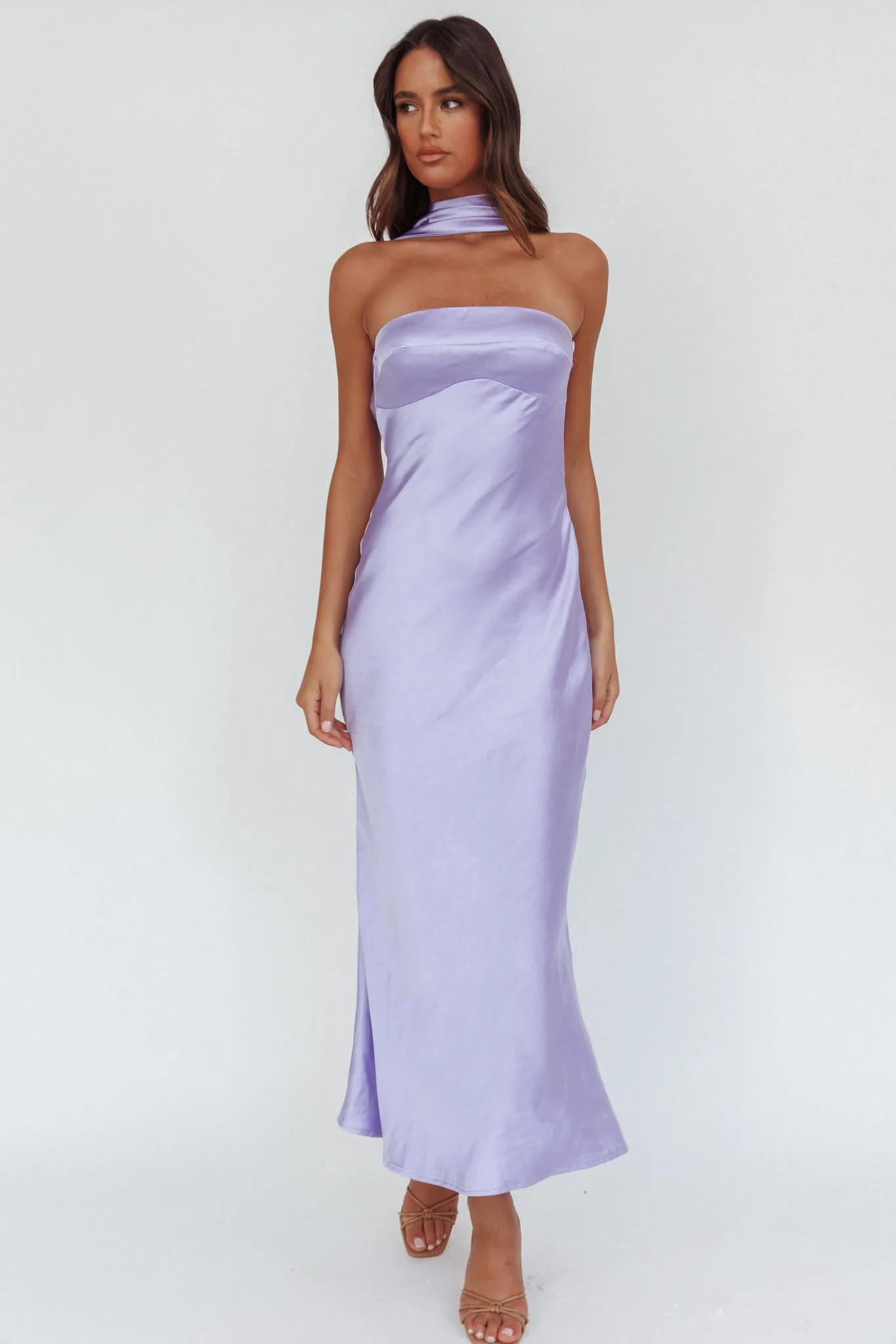Damsel Reverse Halter Maxi Dress Satin Lilac sold by Selfie Leslie product image thumbnail 4