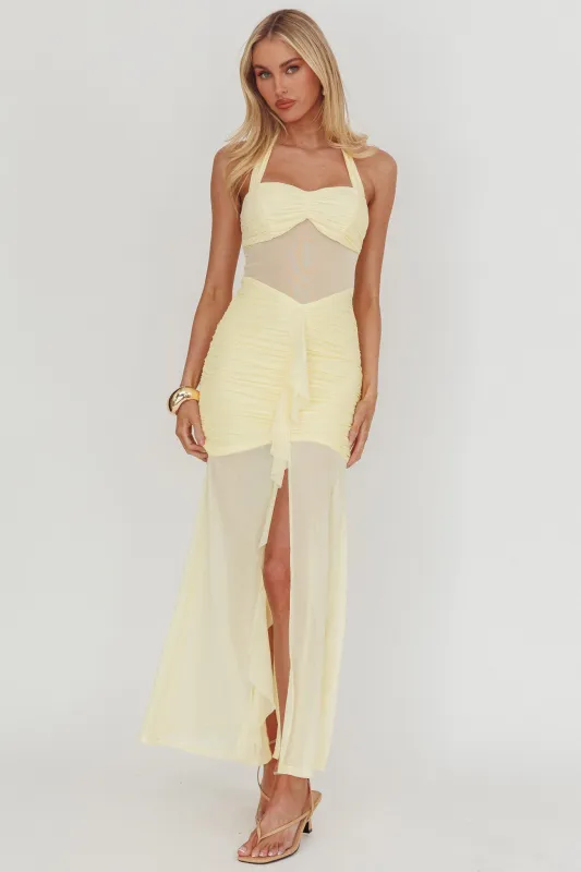 Rayah Sheer Insert Ruched Maxi Dress Yellow sold by Selfie Leslie