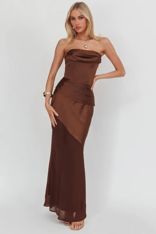 Moon Aura Pleat Detail Strapless Maxi Dress Chocolate sold by Selfie Leslie