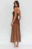 Gilded Dream Chiffon Hem Maxi Dress Chocolate sold by Selfie Leslie