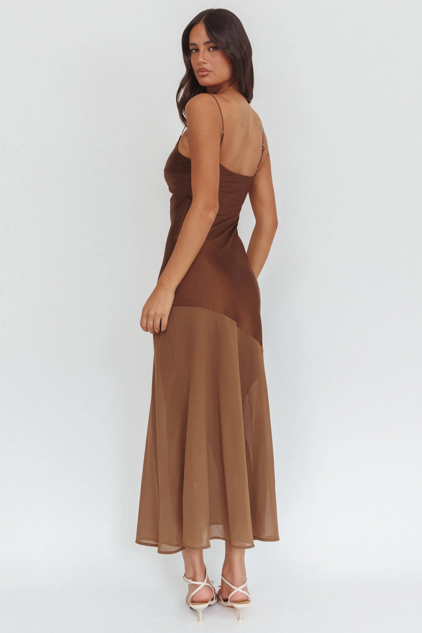 Gilded Dream Chiffon Hem Maxi Dress Chocolate sold by Selfie Leslie product image thumbnail 2
