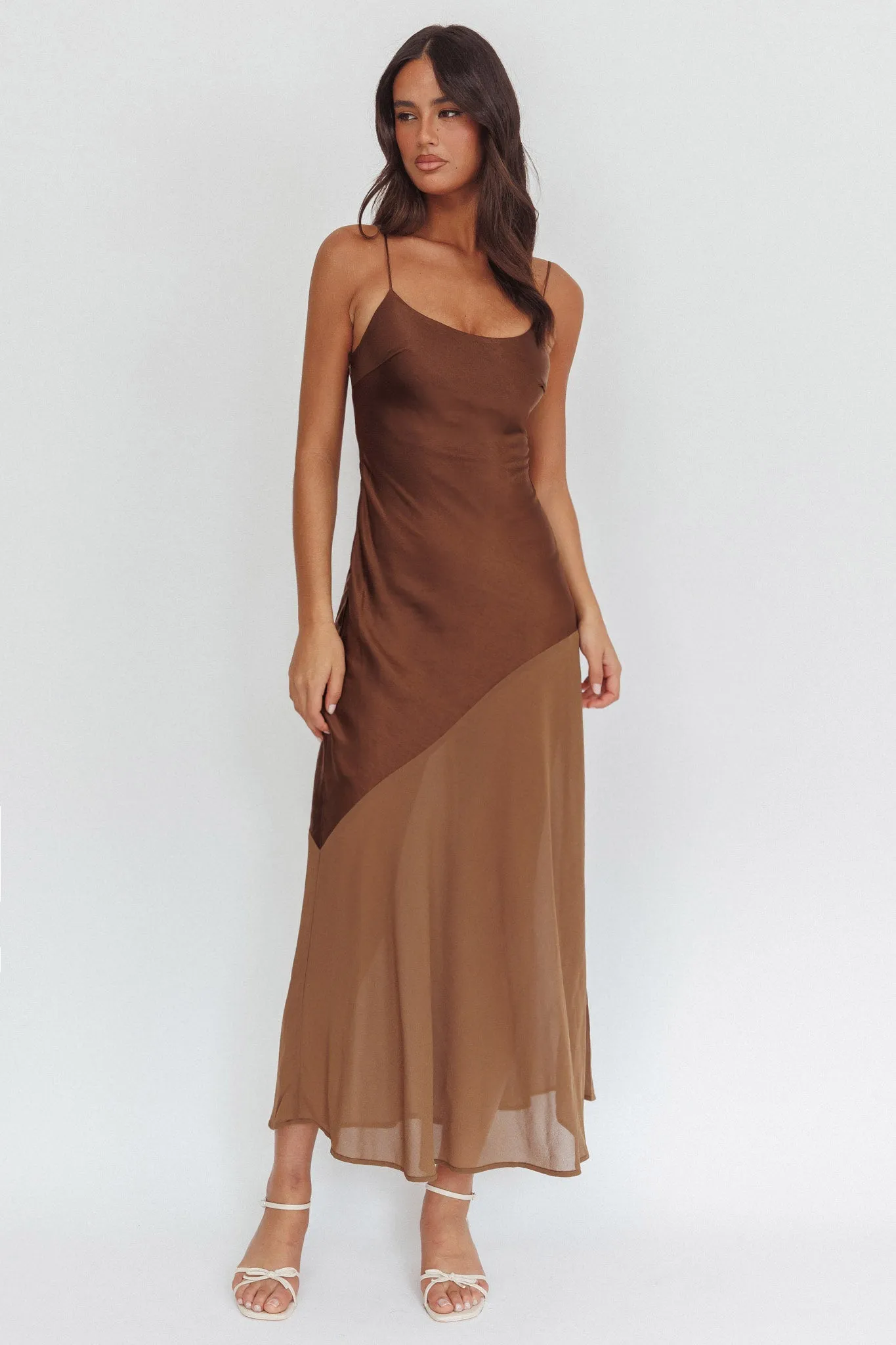 Gilded Dream Chiffon Hem Maxi Dress Chocolate sold by Selfie Leslie product image thumbnail 4