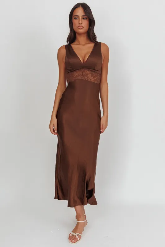 So Sweet Lace Trim Maxi Dress Chocolate sold by Selfie Leslie