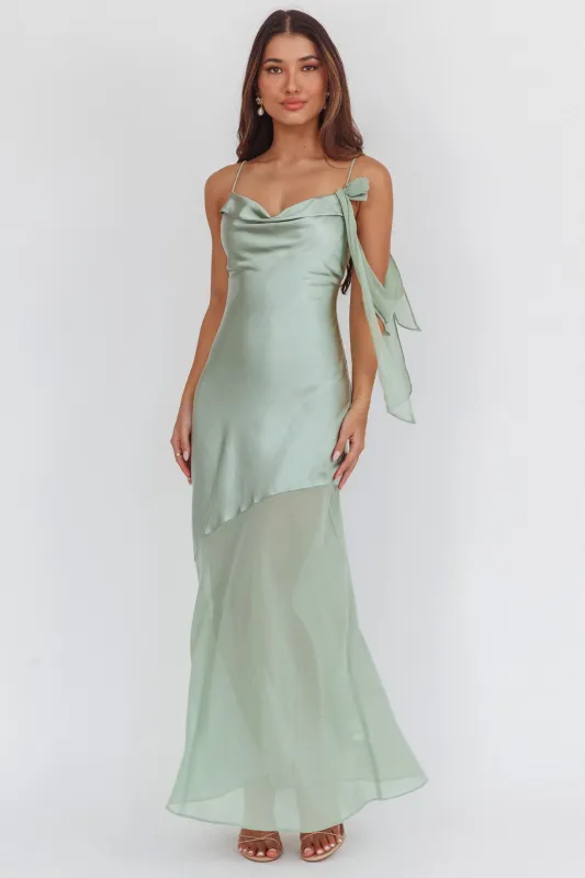 Gilded Dream Shoulder Detail Chiffon Hem Maxi Dress Sage sold by Selfie Leslie
