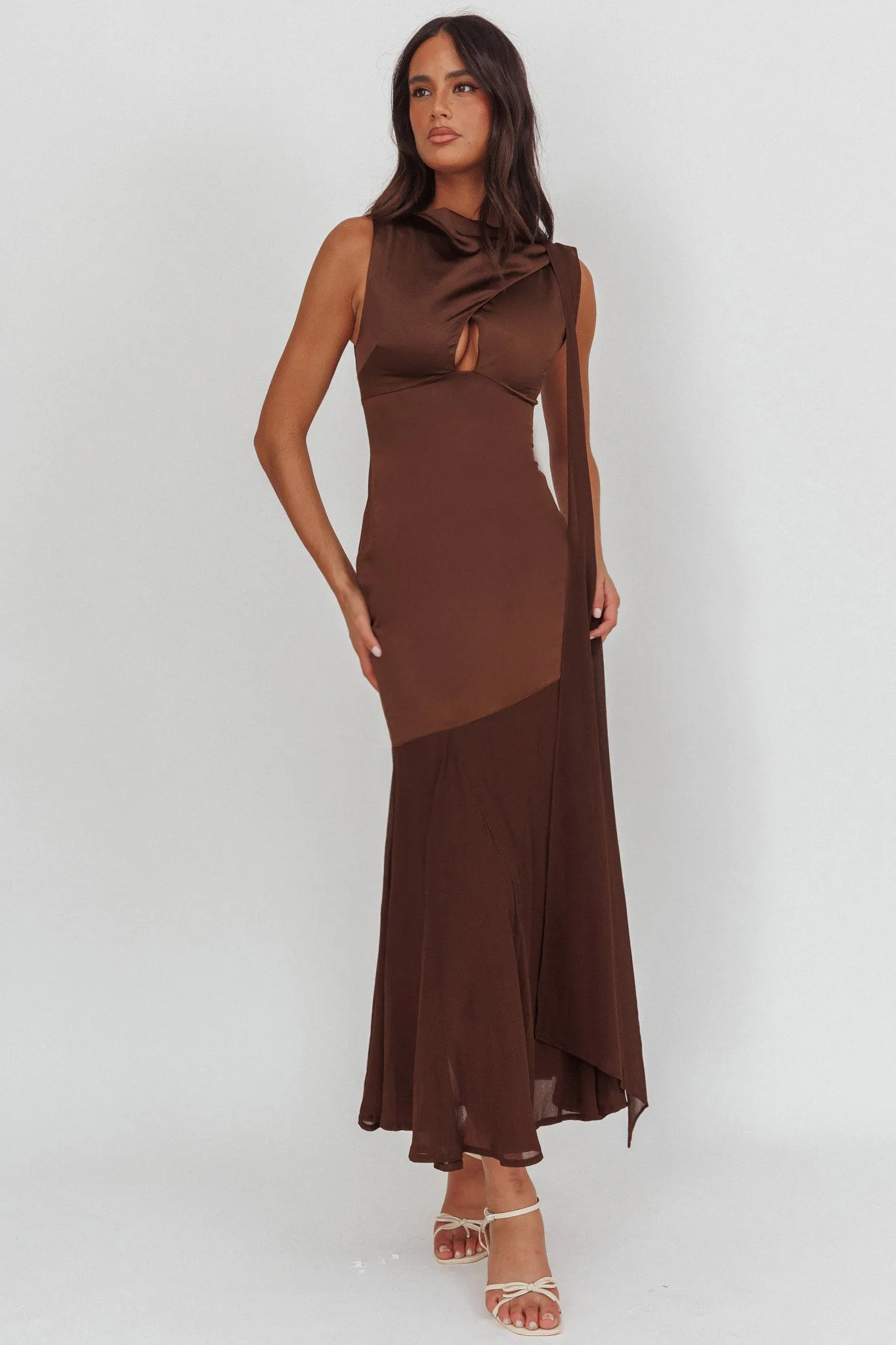 Meliza Keyhole Bust Maxi Dress Chocolate sold by Selfie Leslie product image thumbnail 5