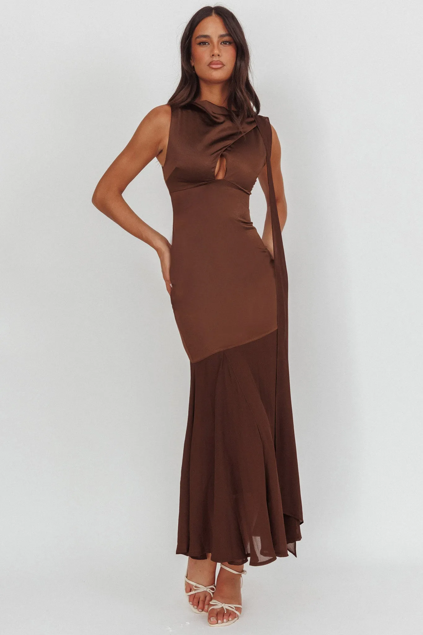 Meliza Keyhole Bust Maxi Dress Chocolate sold by Selfie Leslie